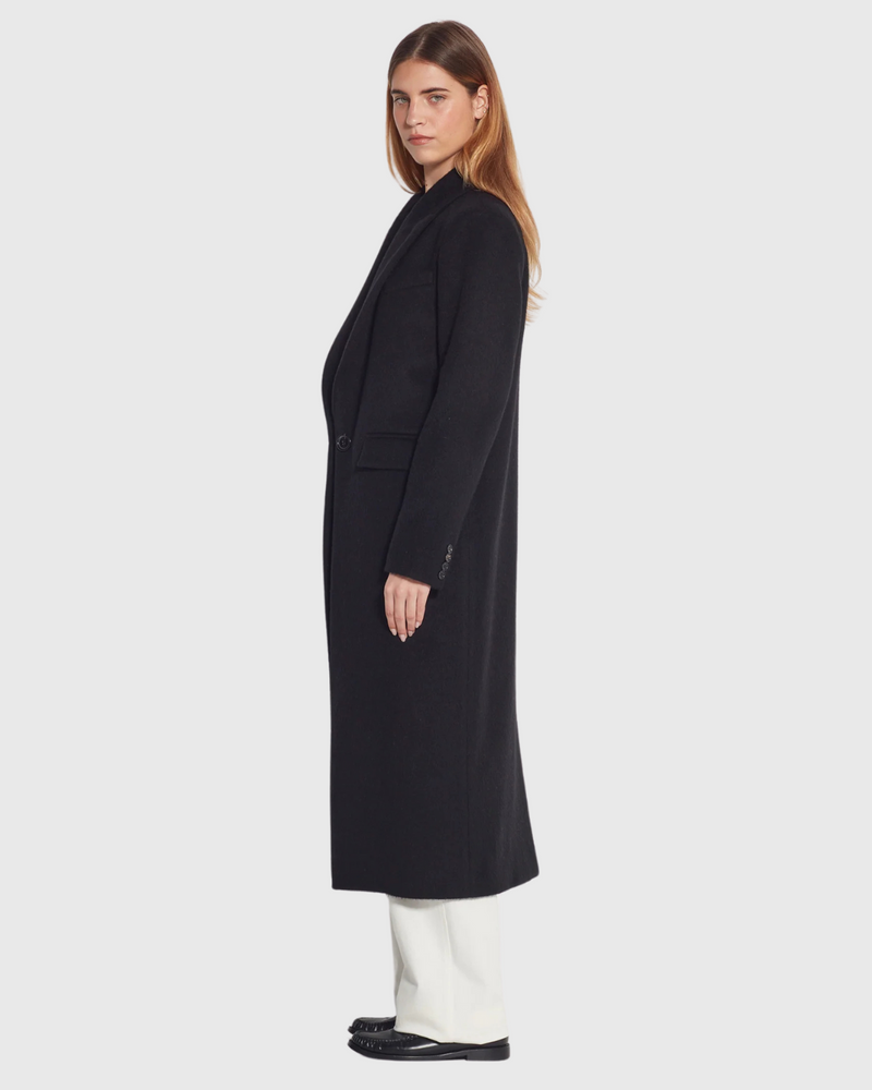 Mantelle Coat (Textured Wool) Black Fur