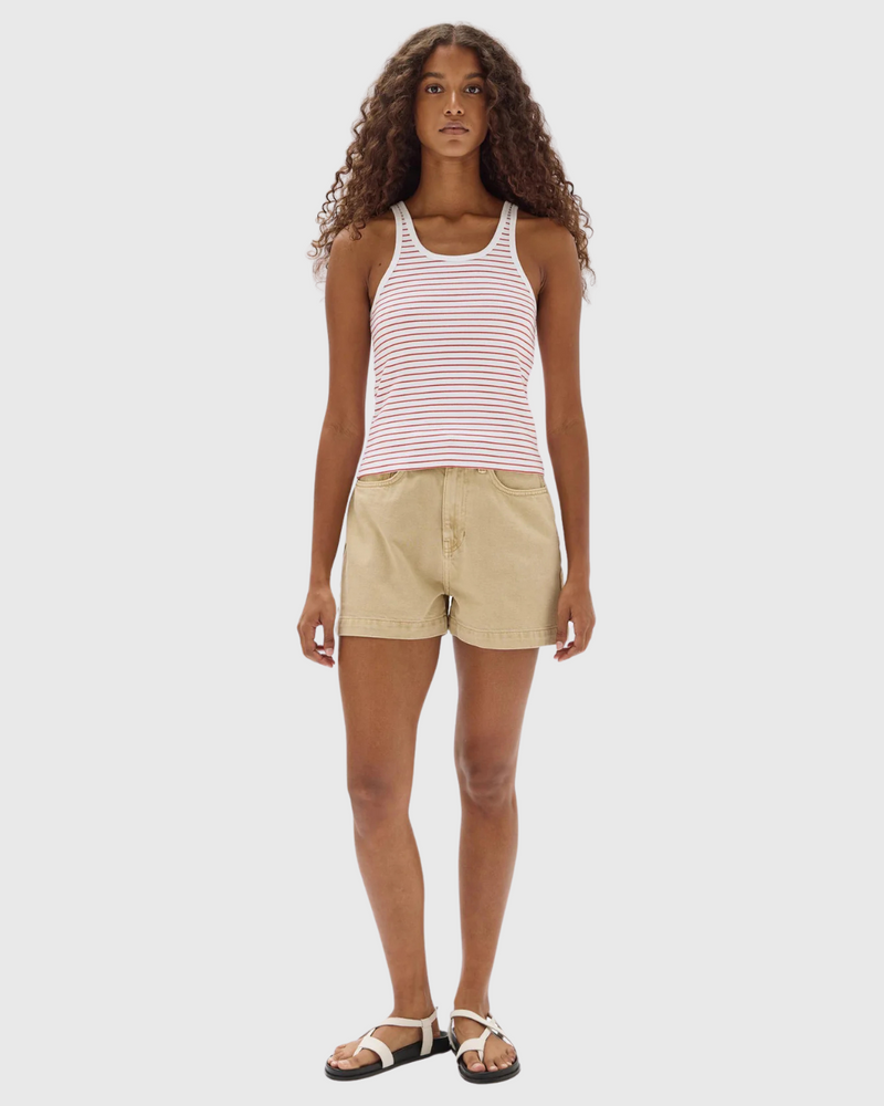 Drew Stripe Rib Tank Papaya/White