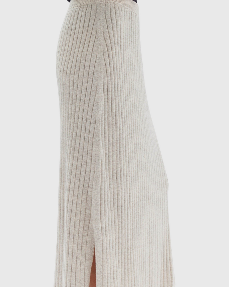 Wool Cashmere Rib Skirt Oat Marle