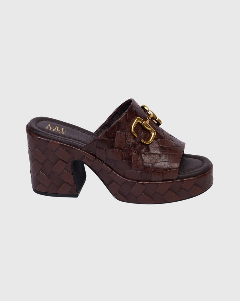 Carly Mule Chocolate Woven Calf