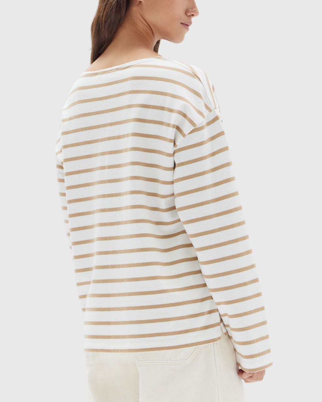 Bateau Long Sleeve Tee Tan/White