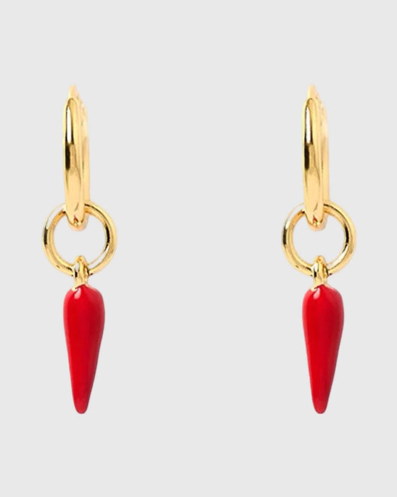 Cornicello Red Charm Earrings Small Gold