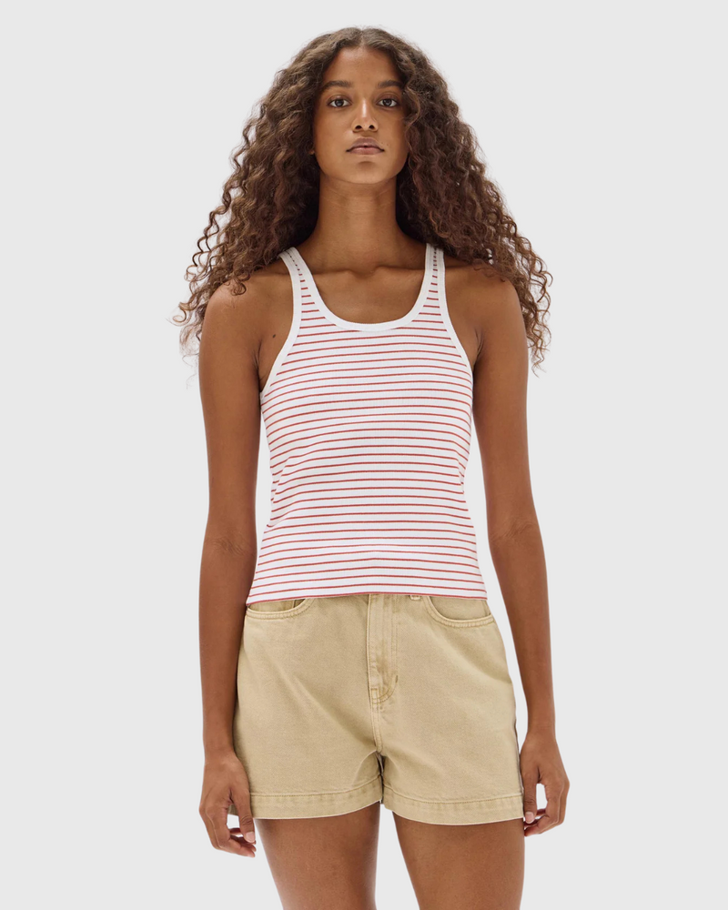 Drew Stripe Rib Tank Papaya/White