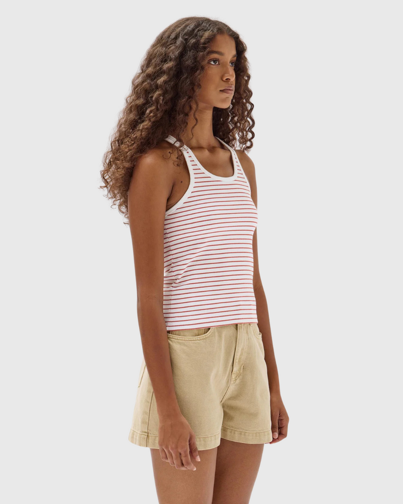 Drew Stripe Rib Tank Papaya/White