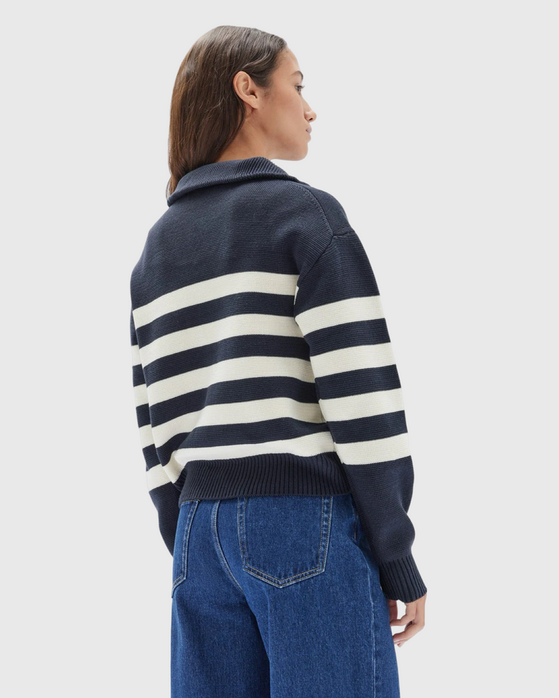 Parisienne Quarter Zip Cotton Jumper True Navy/Antique White