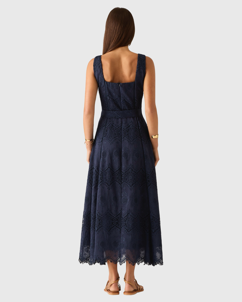 Mariana Embroidery Midi Dress Navy