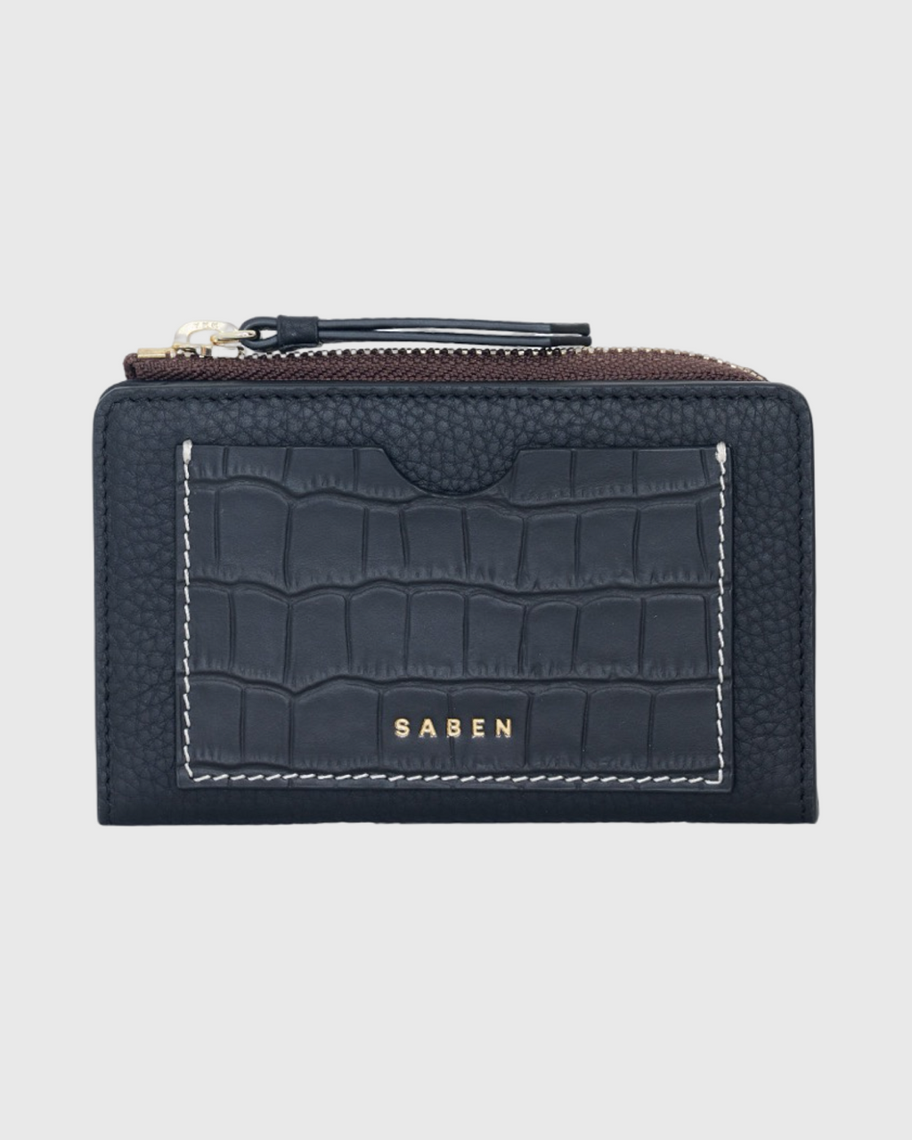 Wednesday Wallet Black Croc + White Stitch