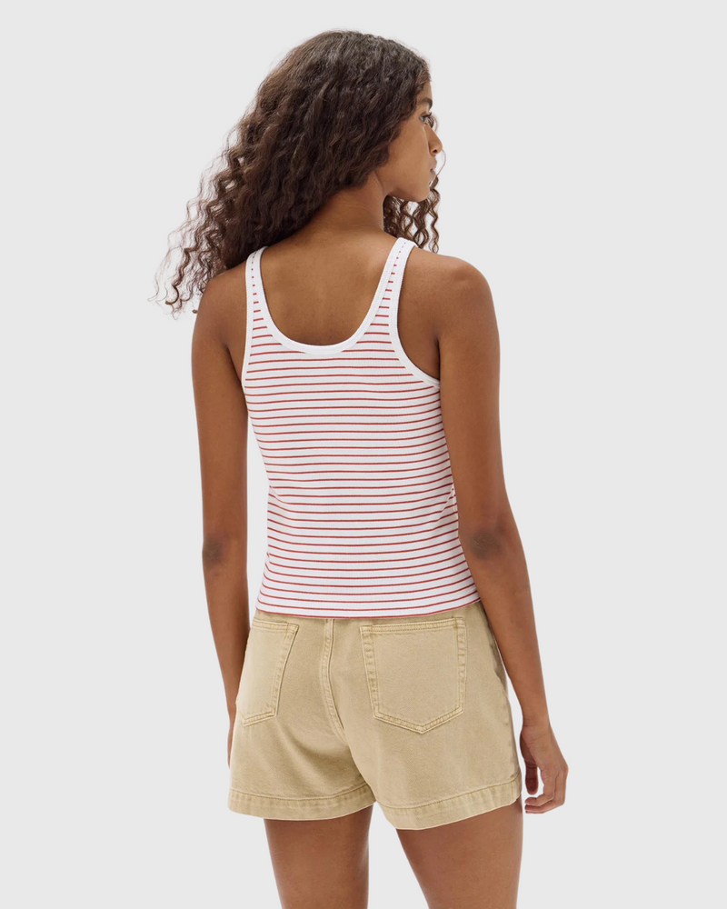 Drew Stripe Rib Tank Papaya/White