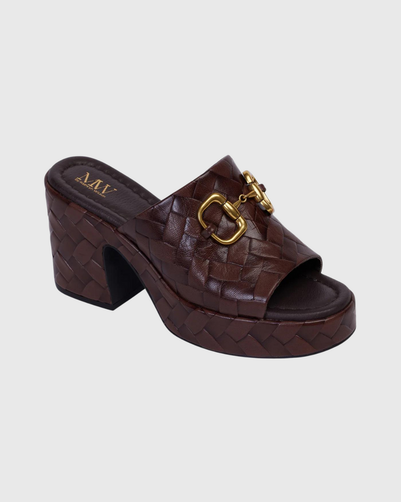 Carly Mule Chocolate Woven Calf