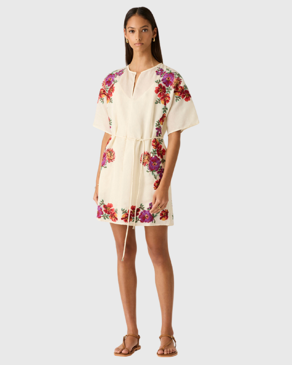 Frida Embroidery Mini Dress Ivory