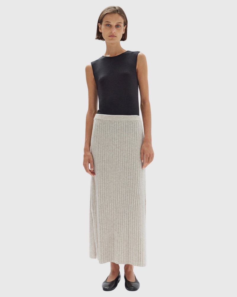 Wool Cashmere Rib Skirt Oat Marle