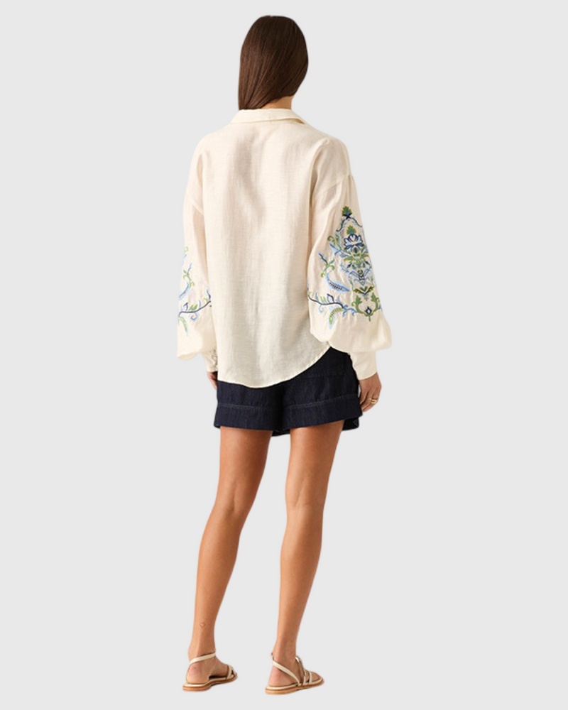 Marcela Embroidery Blouse Ivory Blue