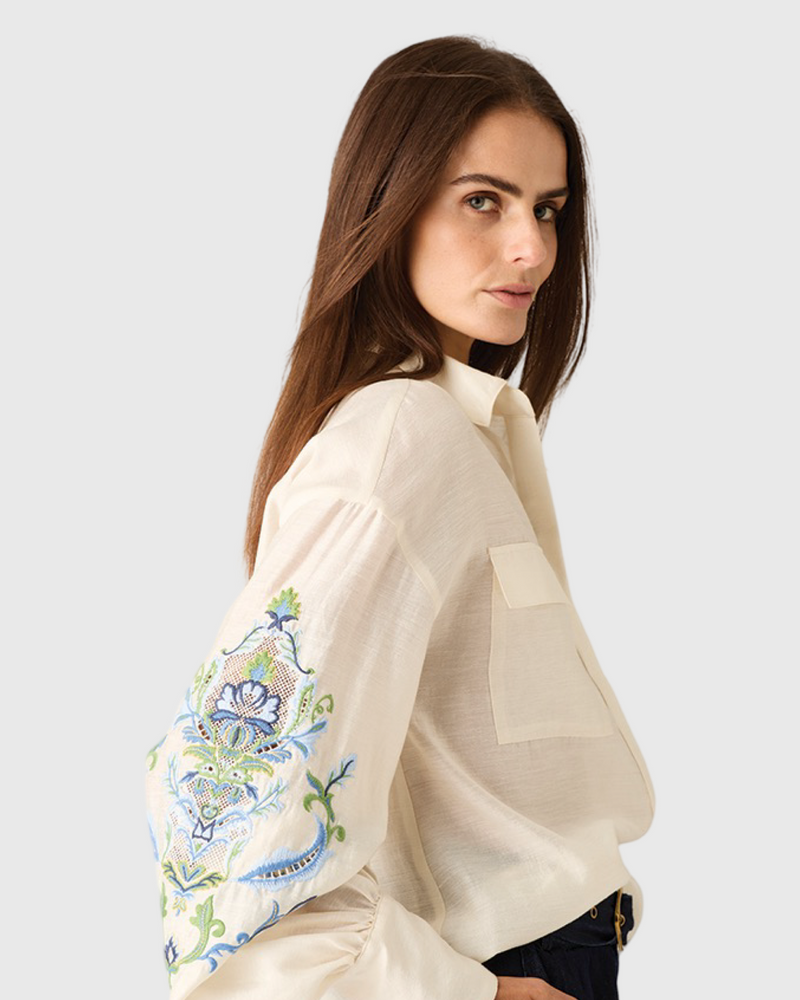 Marcela Embroidery Blouse Ivory Blue