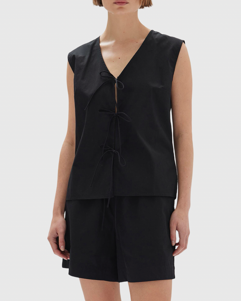 Ollie Poplin Tie Top Black