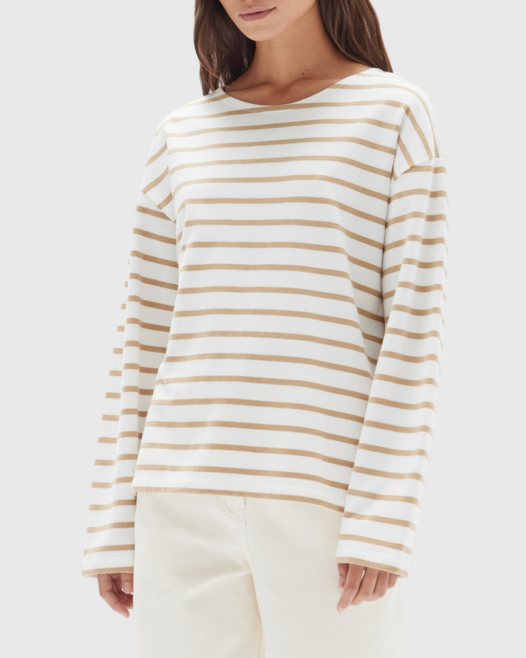 Bateau Long Sleeve Tee Tan/White