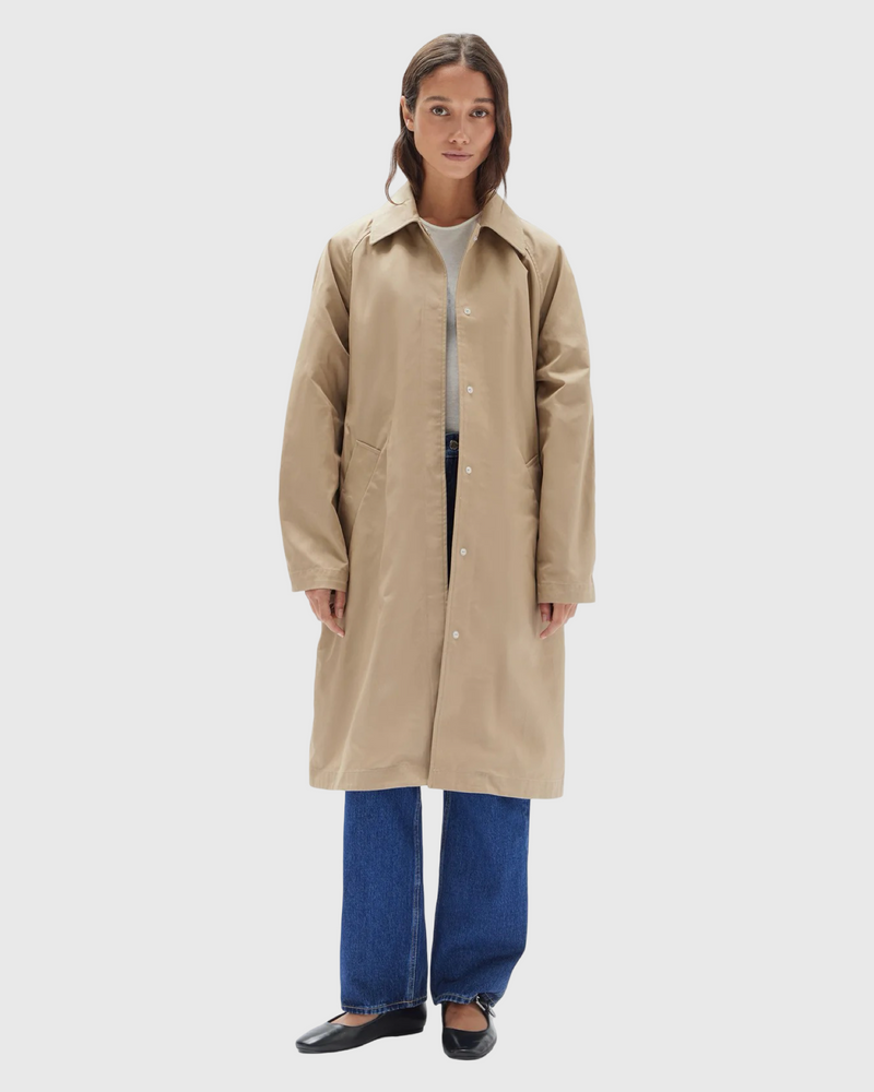 Waxed Cotton Car Coat Light Khaki