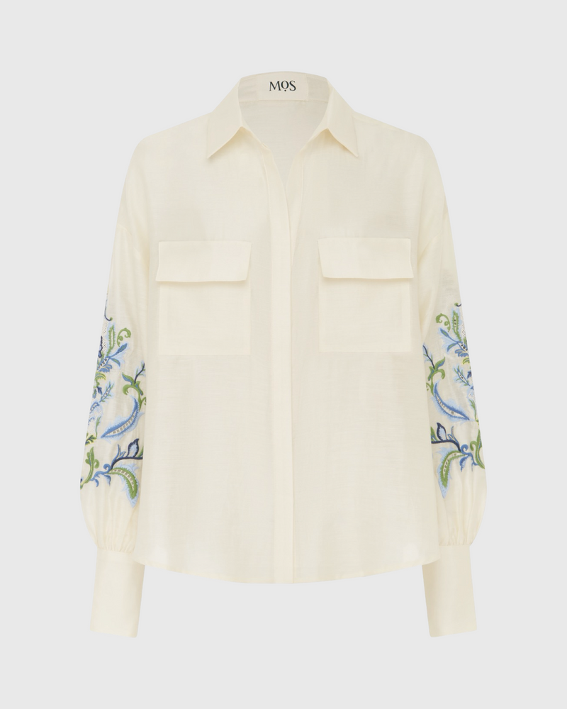 Marcela Embroidery Blouse Ivory Blue