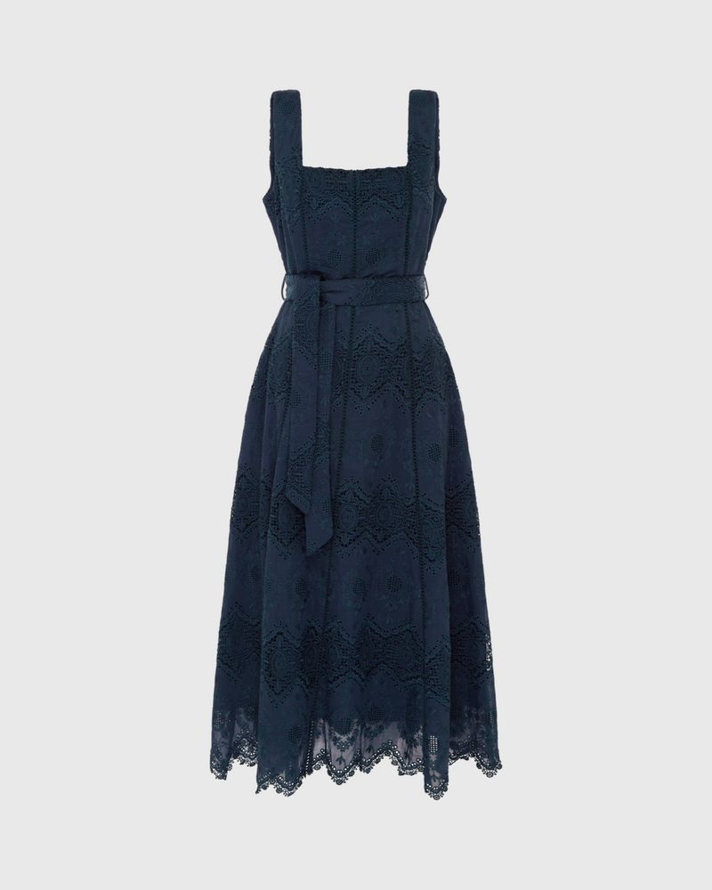 Mariana Embroidery Midi Dress Navy